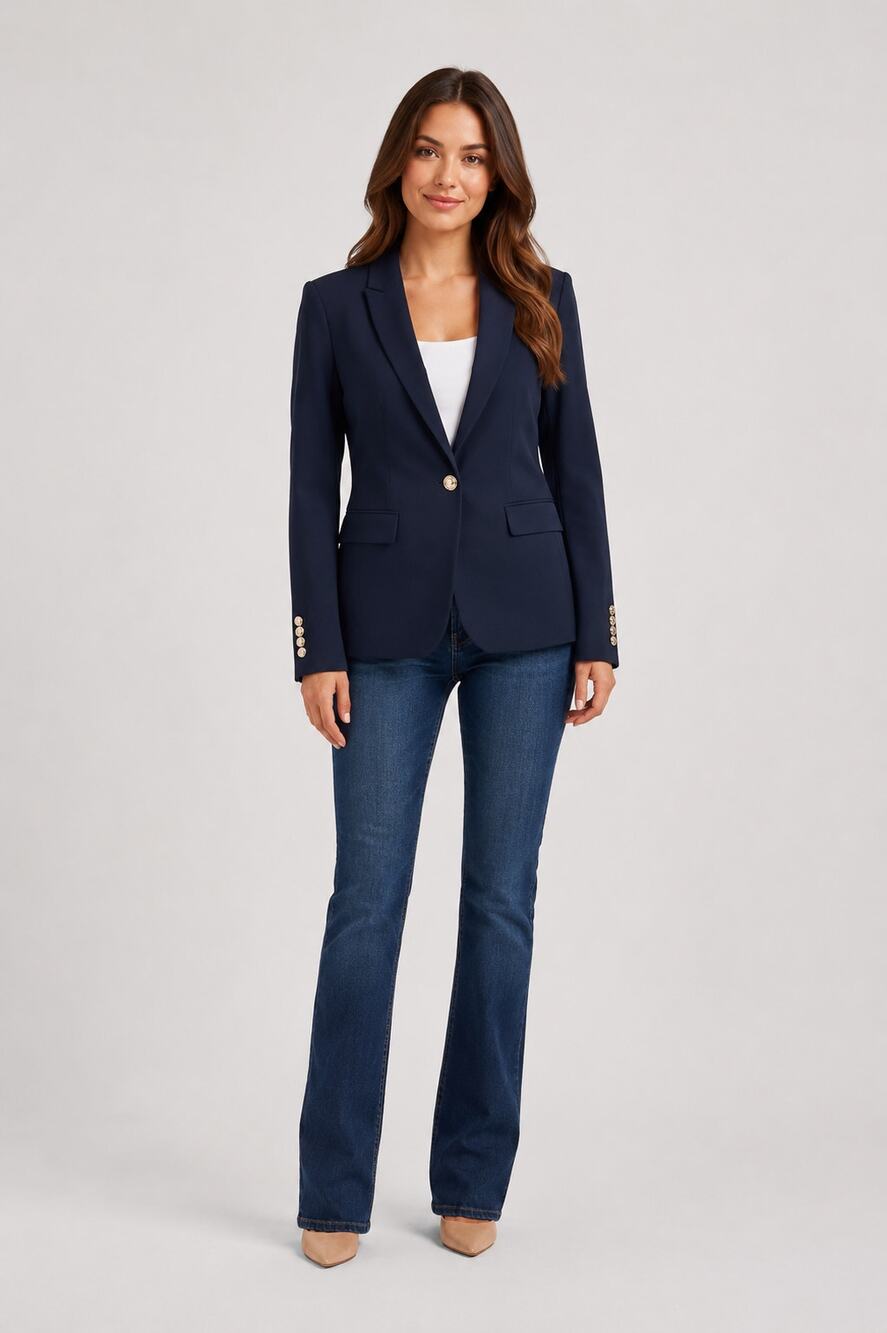 Tommy Hilfiger One Button Blazer Jacket Navy Blue Womens Size 8 New